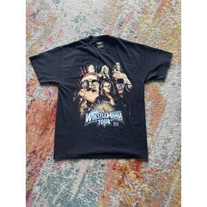 Vintage 2008 WWE WrestleMania Road Tour Graphic T-Shirt Black Size L